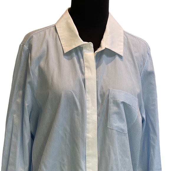 Crown & Ivy Button Up Shirt Sz L Blue White  Pinstripe Drawstring Waist NWT - Picture 2 of 15